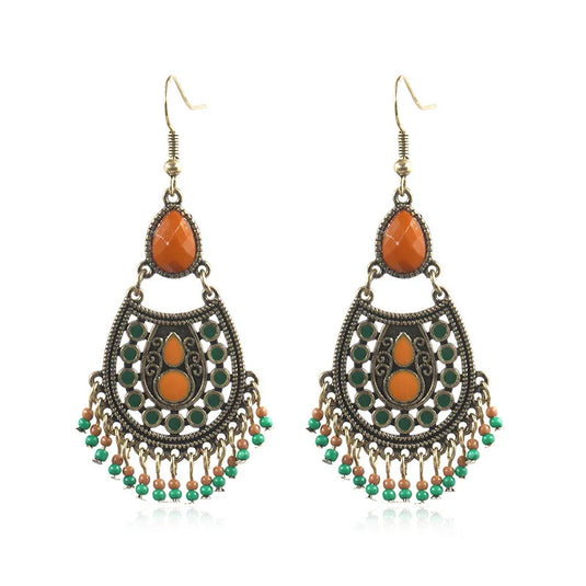 NIHER42 - Bojo Earrings with Orange & Green Beads