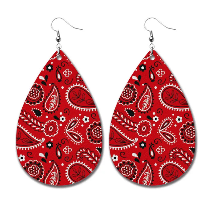 NIHER95 - PU Leather Red Western Earrings