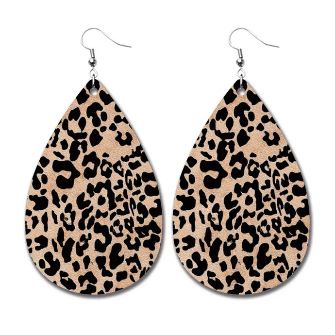 NIHER97 - PU Leather Leopard Print Earrings