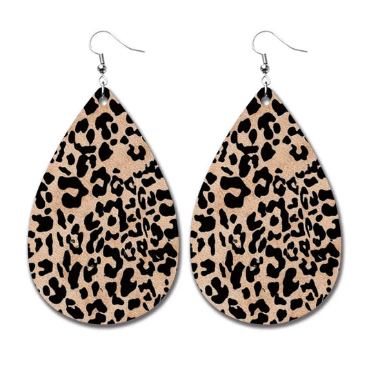 NIHER97 - PU Leather Leopard Print Earrings