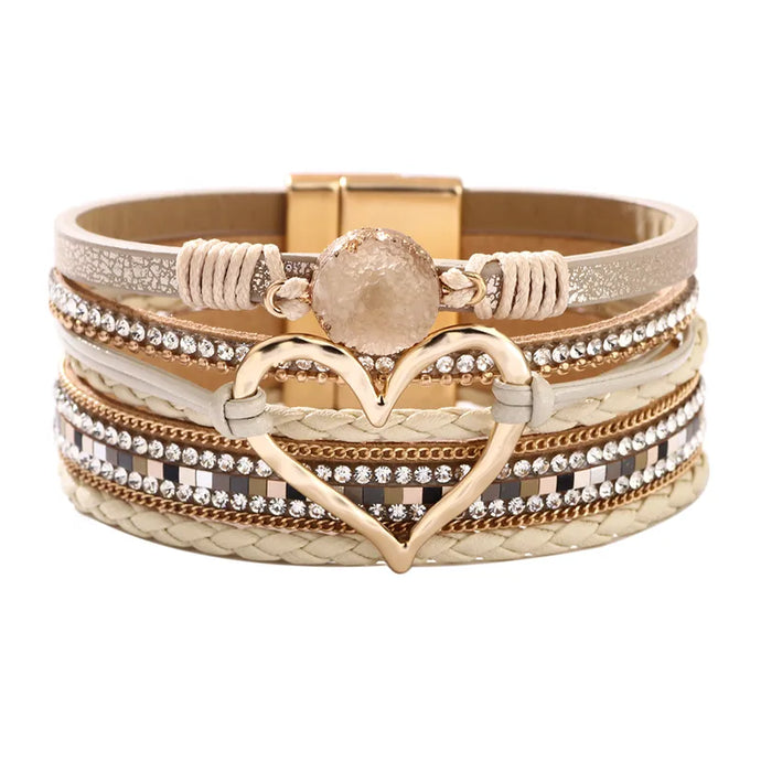 NIHBC16 - One Piece Beige Multi Layer Bracelet With Heart