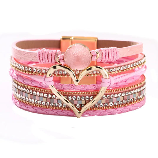 NIHBC17 - One Piece Pink Multi Layer Bracelet With Heart