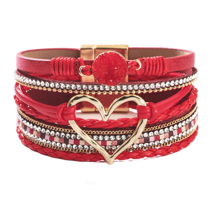 NIHBC18 - One Piece Red Multi Layer Bracelet With Heart