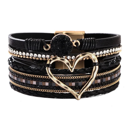NIHBC19 - One Piece Black Multi Layer Bracelet With Heart