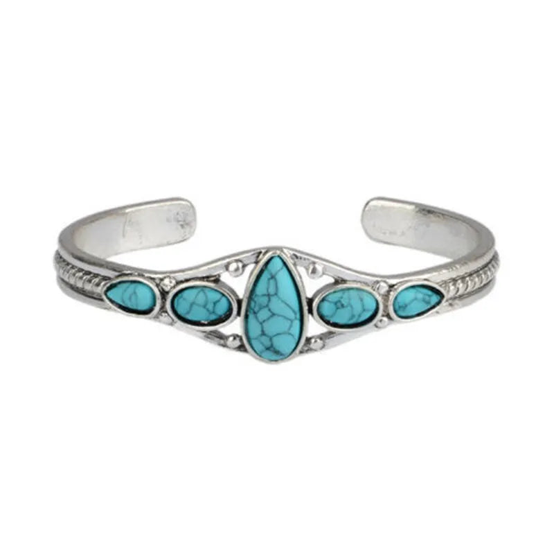 Load image into Gallery viewer, NIHBC43 - Metal Multi Stone Teardrop Turquoise Bangle Bracelet
