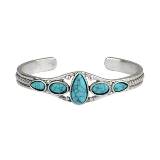 NIHBC43 - Metal Multi Stone Teardrop Turquoise Bangle Bracelet