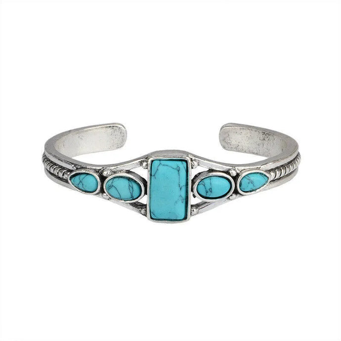 NIHBC42 - Metal Multi Stone Square Turquoise Bangle Bracelet