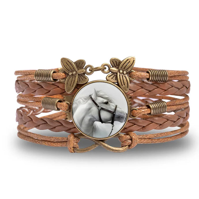 NIHBC52 - Horse & Butterflies PU Leather Bracelet