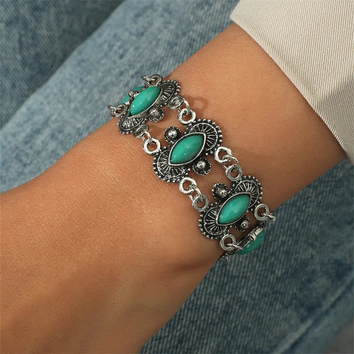 NIHBC35 - Metal Link Bracelet With Water Droplet Stones