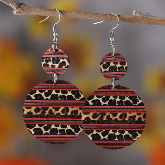 NIHER50 - Wooden Multi Layer Animal Print Earrings
