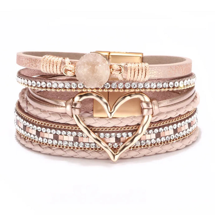 NIHBC21 - One Piece Champagne Multi Layer Bracelet With Heart