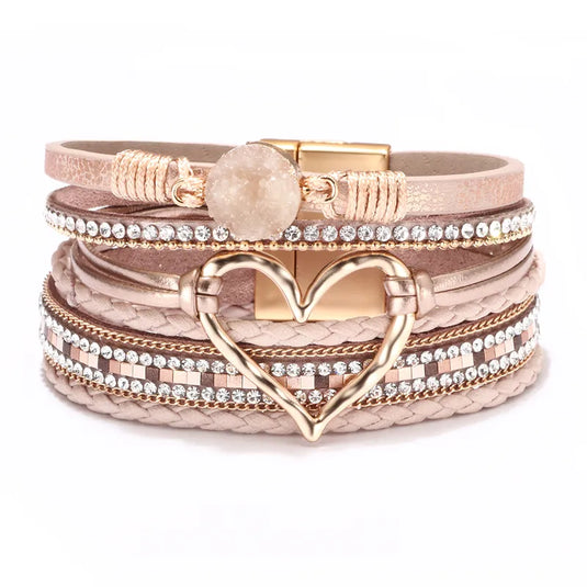 NIHBC21 - One Piece Champagne Multi Layer Bracelet With Heart
