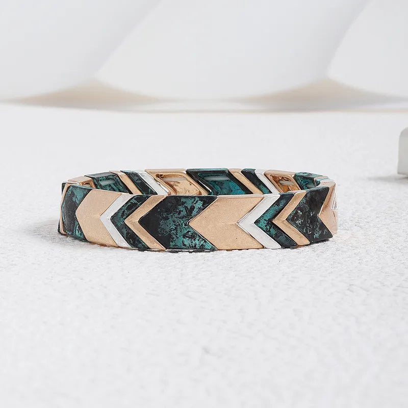 Load image into Gallery viewer, NIHBC66 - Multi Arrow Green/Copper Elasticized Bracelet
