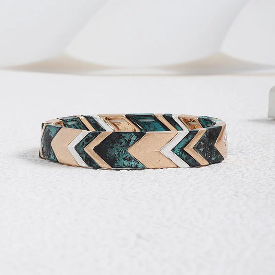 NIHBC66 - Multi Arrow Green/Copper Elasticized Bracelet