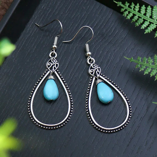 NIHER11 - Open Water Drop Turquoise Earrings