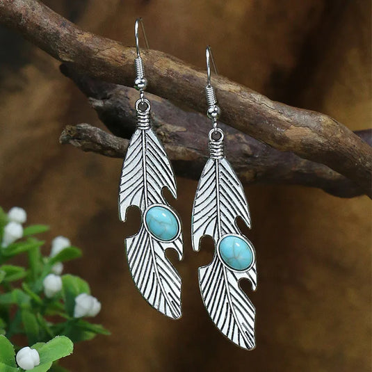 NIHER13 - Tattered Leaf Turquoise Earrings