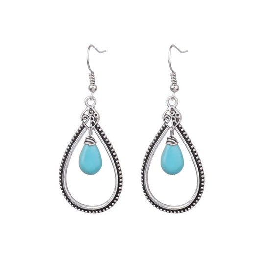 NIHER161 - Hollow Turquoise Drop Earrings