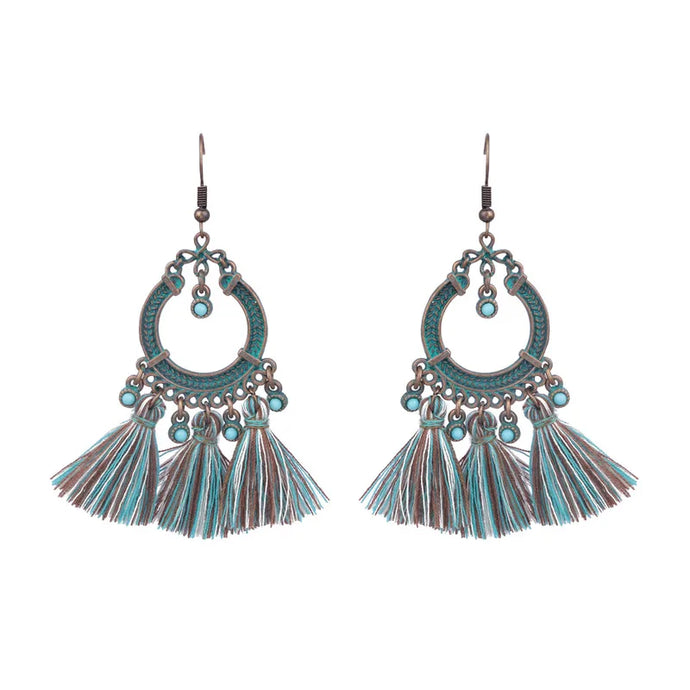 NIHER30 - Rustic Turquoise Tassle Earrings