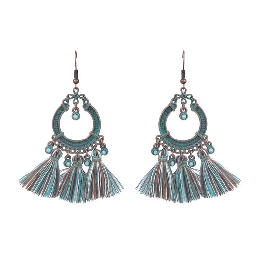 NIHER30 - Rustic Turquoise Tassle Earrings