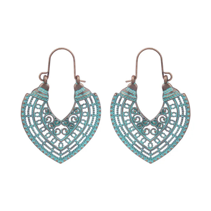 NIHER33 - Rustic Turquoise Oversized Heart Earrings