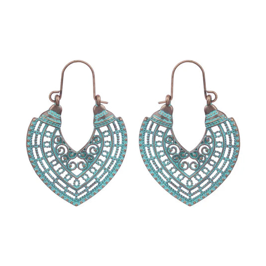 NIHER33 - Rustic Turquoise Oversized Heart Earrings