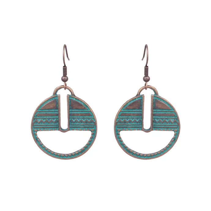 NIHER29 - Rustic Circular Turquoise Earrings
