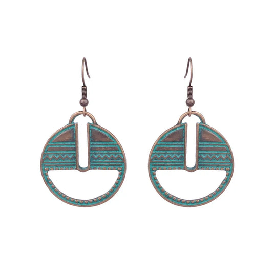 NIHER29 - Rustic Circular Turquoise Earrings