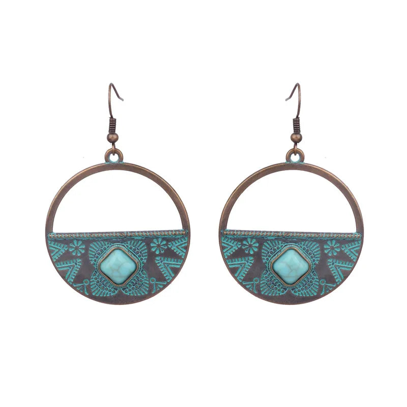 Load image into Gallery viewer, NIHER37 - Retro Turquoise Inlay Drop Earrings
