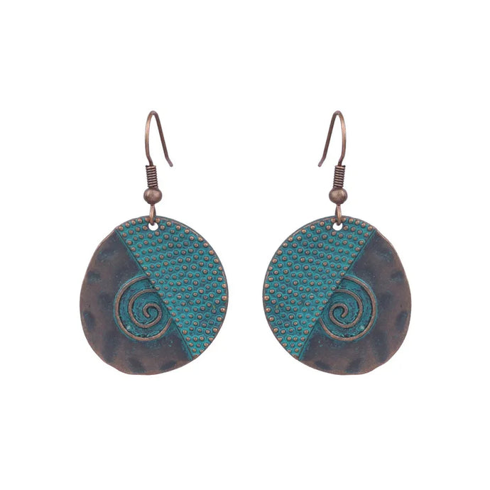 NIHER27 - Rustic Circular Turquoise Earrings