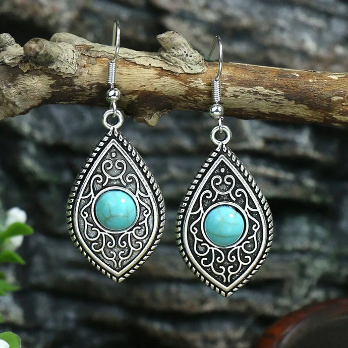 NIHER17 - Geometric Turquoise Inlay Earrings