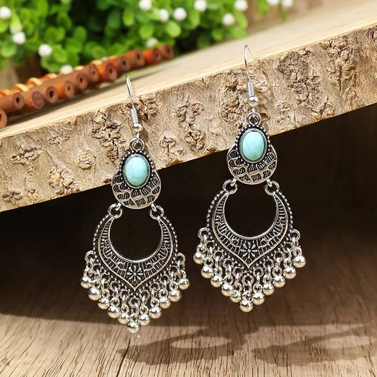 NIHER23 - Elegant Turquoise Drop Earrings