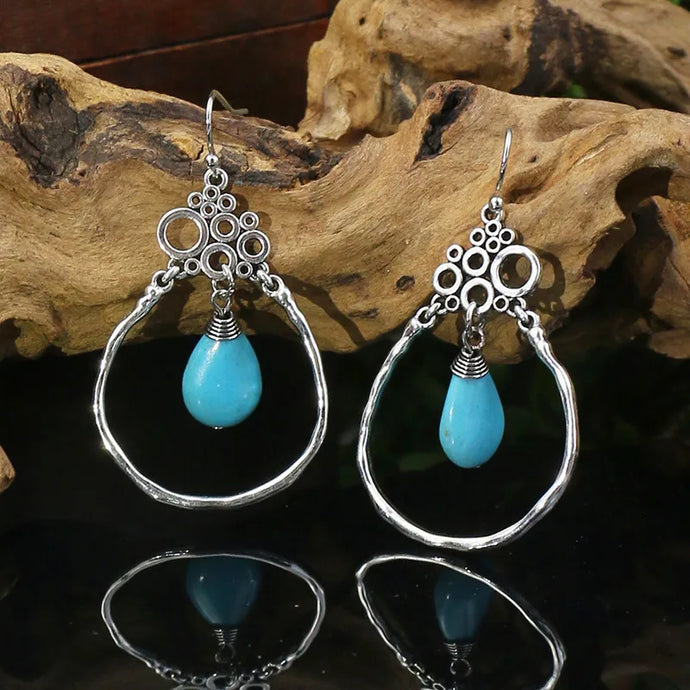 NIHER22 - Hollow Turquoise Drop Earrings