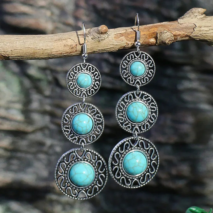 NIHER21 - Triple Circle Turquoise Earrings