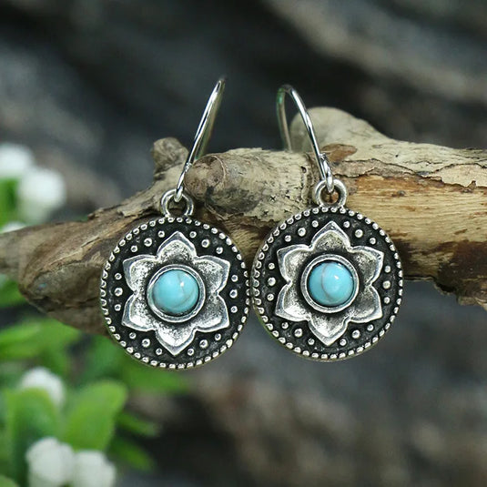 NIHER24 - Floral Turquoise Inlay Earrings