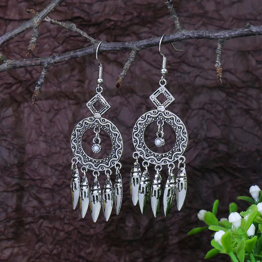 NIHER57 - Elegant Multi Shape Earring With Feather Drops
