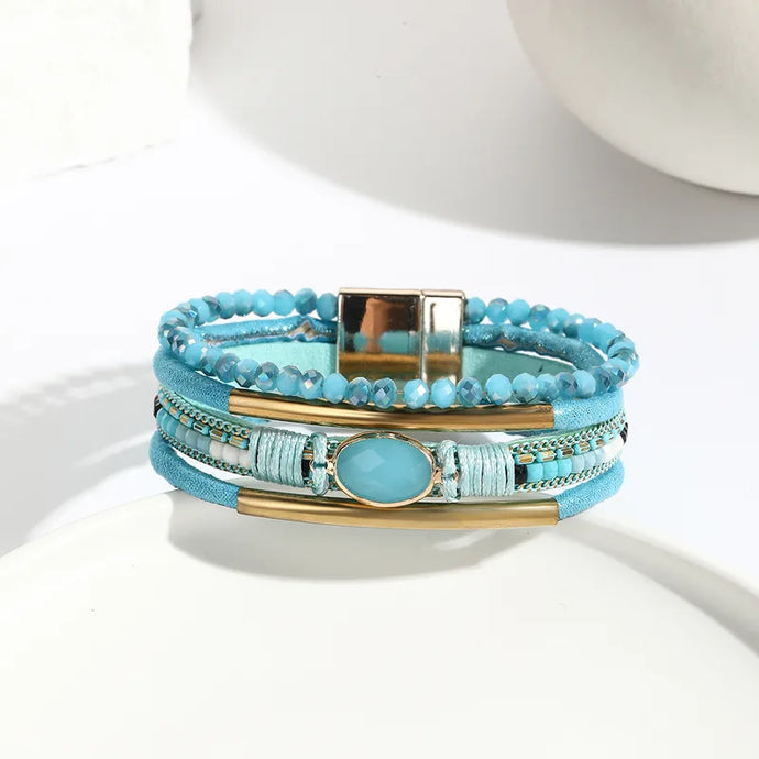 NIHBC25 - One Piece Turquoise Multi Layer Bracelet With Turquoise Stone