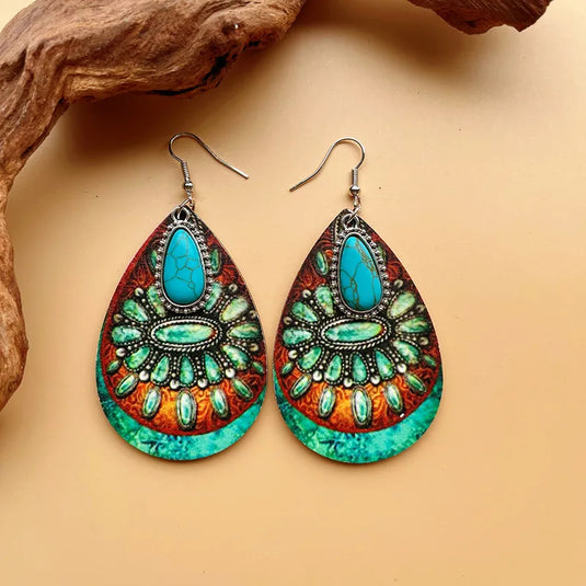 NIHER45 - Wooden Colorburst Earrings with Turquoise Inlay