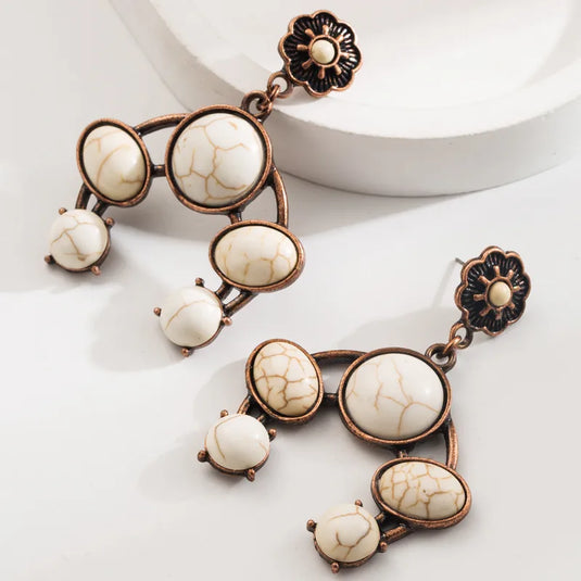 NIHER112 - Geometric Drop Earrings In Alloy W/ White Inlay