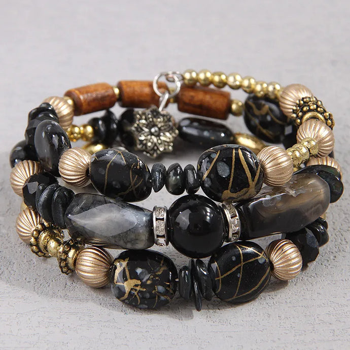 NIHBC83 - Black Gravel Beaded Bracelet