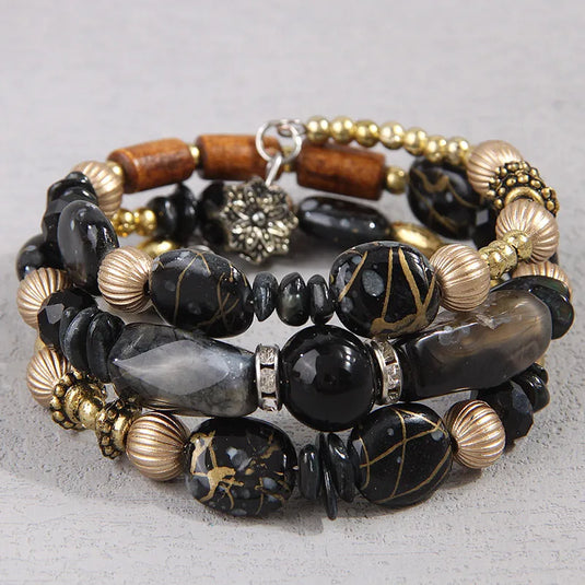 NIHBC83 - Black Gravel Beaded Bracelet