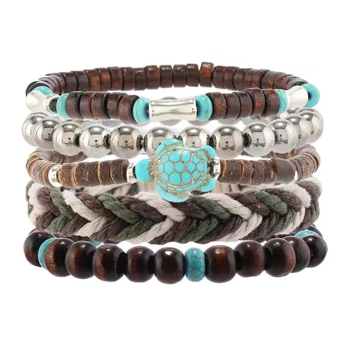 NIHBC6 - 5 Piece Turquoise Turtle Bracelet Set