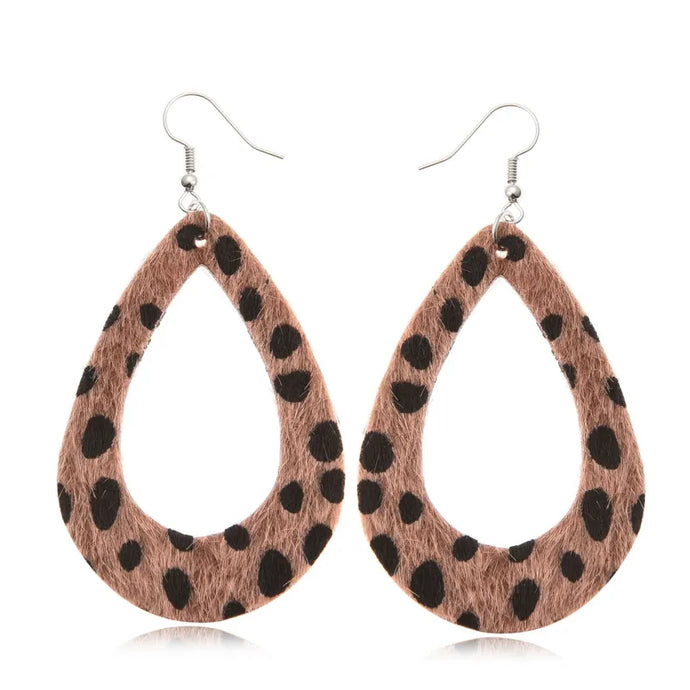 NIHER59 - Open PU Leather Leopard Print Earrings