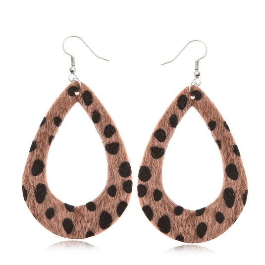 NIHER59 - Open PU Leather Leopard Print Earrings