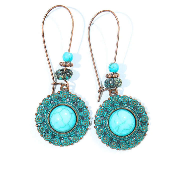 NIHER52 - Circular Earrings With Turquoise Inlay