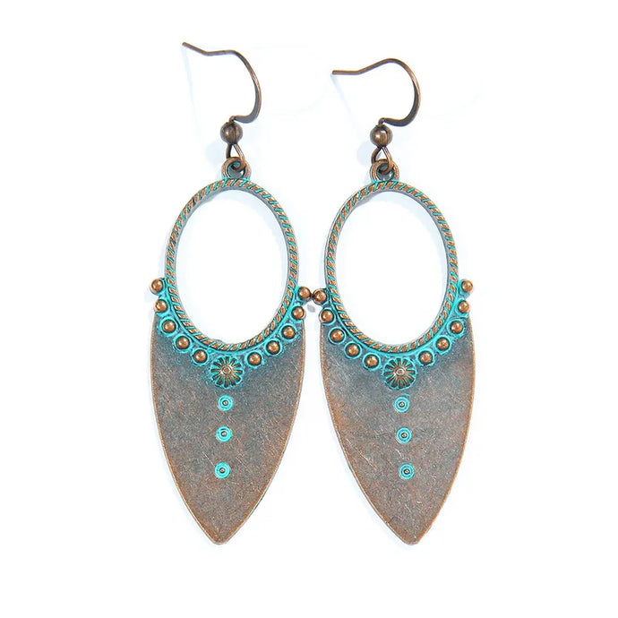 NIHER55 - Distressed Earrings With Turquoise Inlay