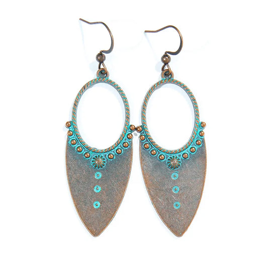 NIHER55 - Distressed Earrings With Turquoise Inlay