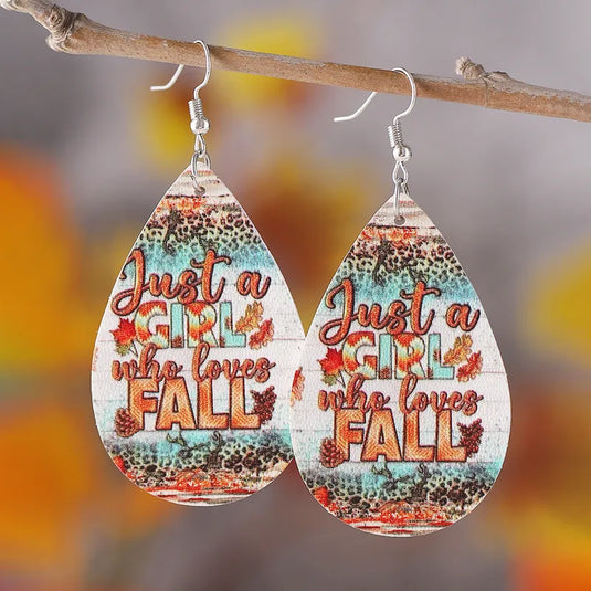 NIHER104 - PU Leather Just A Girl Who Loves Fall Earrings