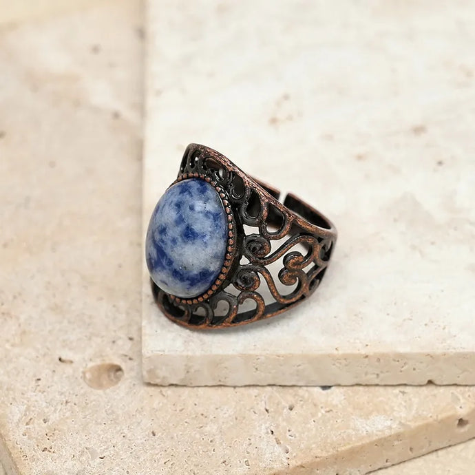 NIHRG5 - Blue Pattern Stone Ring - One Size