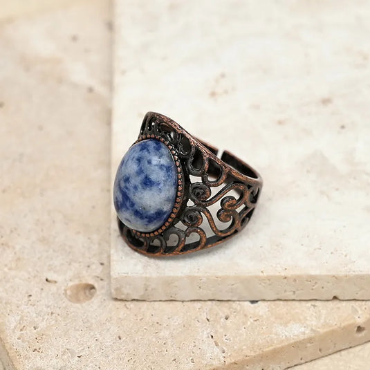 NIHRG5 - Blue Pattern Stone Ring - One Size
