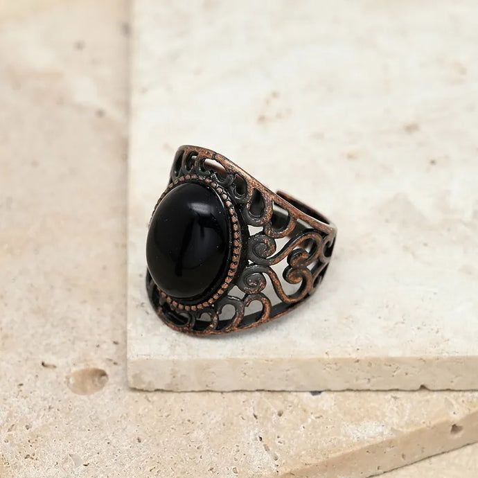NIHRG3 - Black Obsidian Ring - One Size